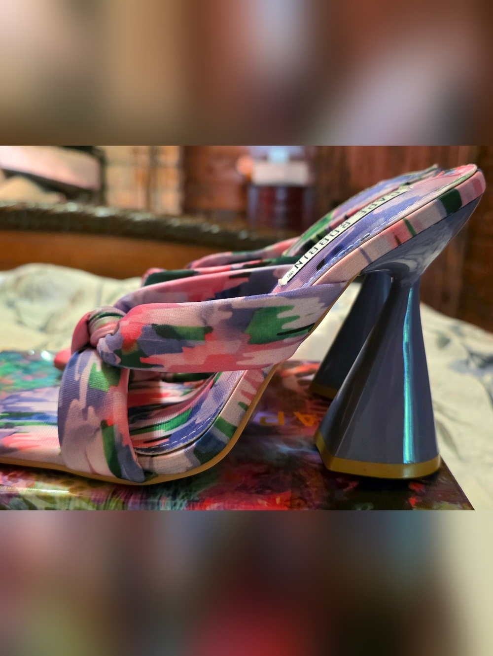Cape Robbin Floral Knotted Slingback Heels - Pink/Purple/Green